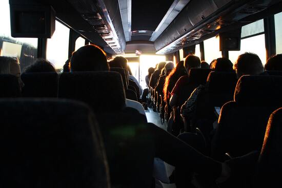 Large coach bus interior
