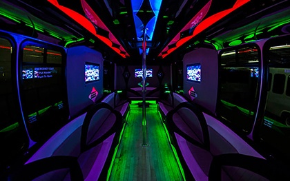 Limo bus with flat-screen TVs