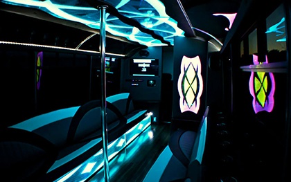 Party bus with wood flooring