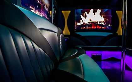 Leather seating on a party bus